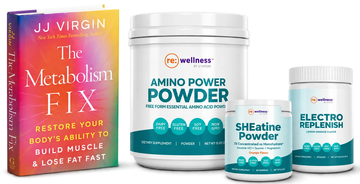 The Metabolism Fix book with Amino Power Powder, SHEatine Powder and Electro Replenish