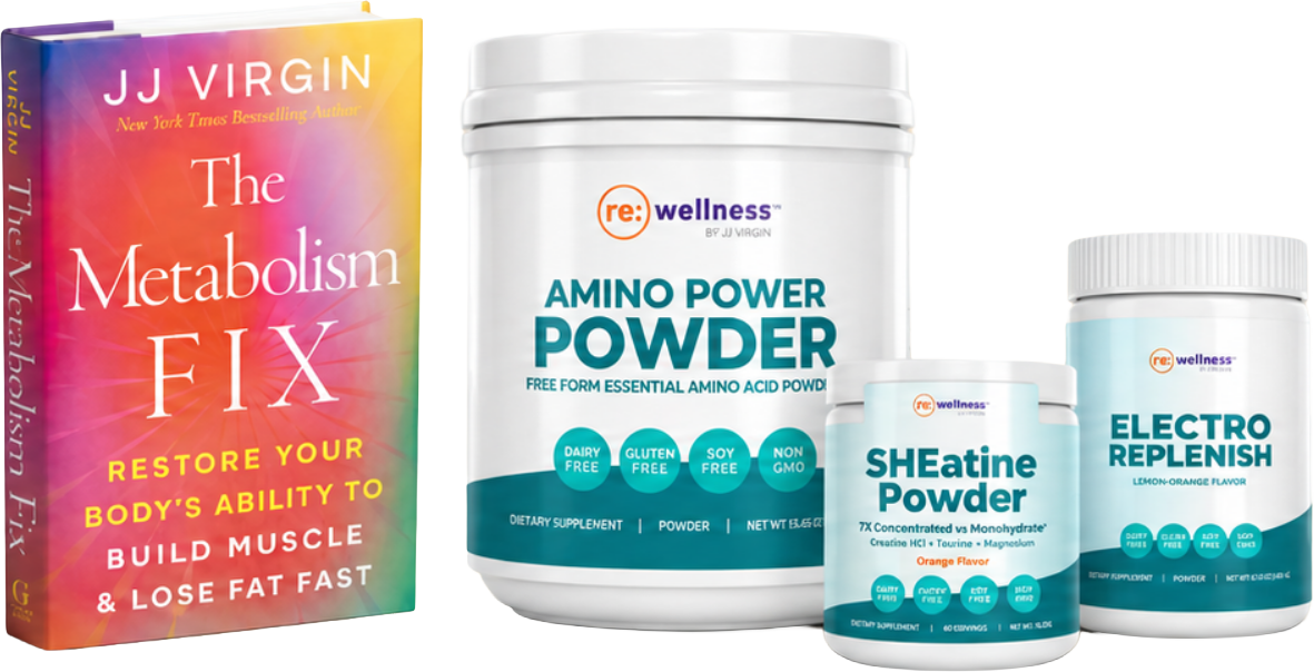 The Metabolism Fix book with Amino Power Powder, SHEatine Powder and Electro Replenish