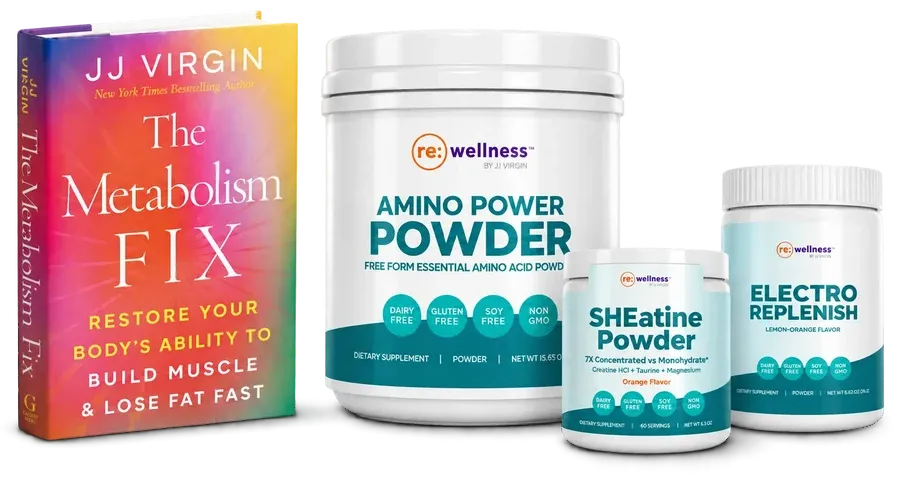 The Metabolism Fix book with Amino Power Powder, SHEatine Powder and Electro Replenish
