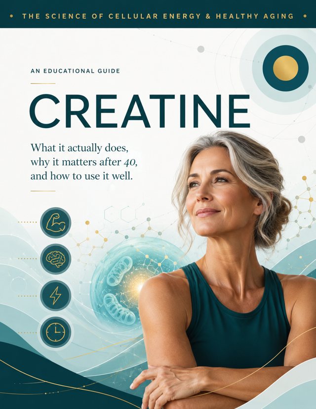 Cover of the guide: Creatine, what it actually does, why it matters after 40, and how to use it well